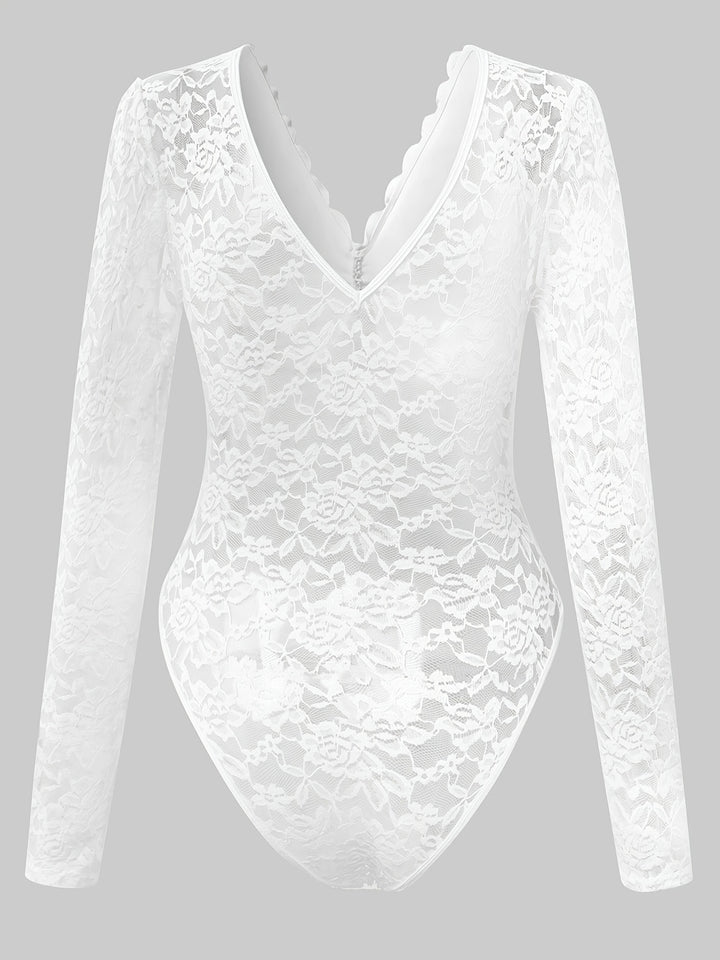Eleganter Burgunderroter Spitzen Bodysuit