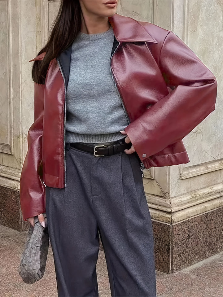 Stylish Casual Retro Motorcycle Women's PU Jacket