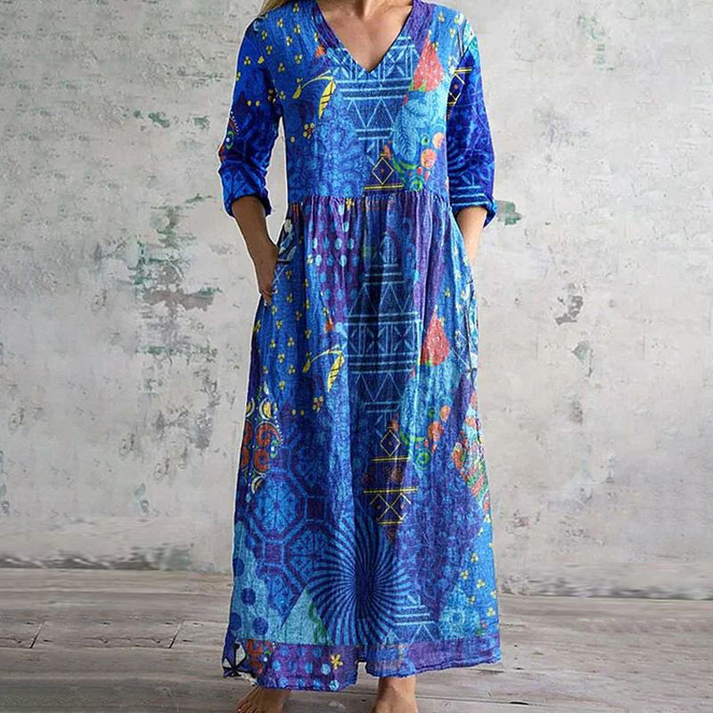 Emily – Feminines Boho-Kleid im Vintage-Stil mit abstraktem Print