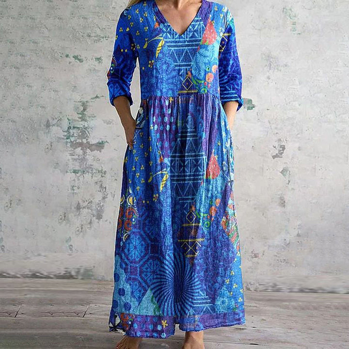 Emily – Feminines Boho-Kleid im Vintage-Stil mit abstraktem Print