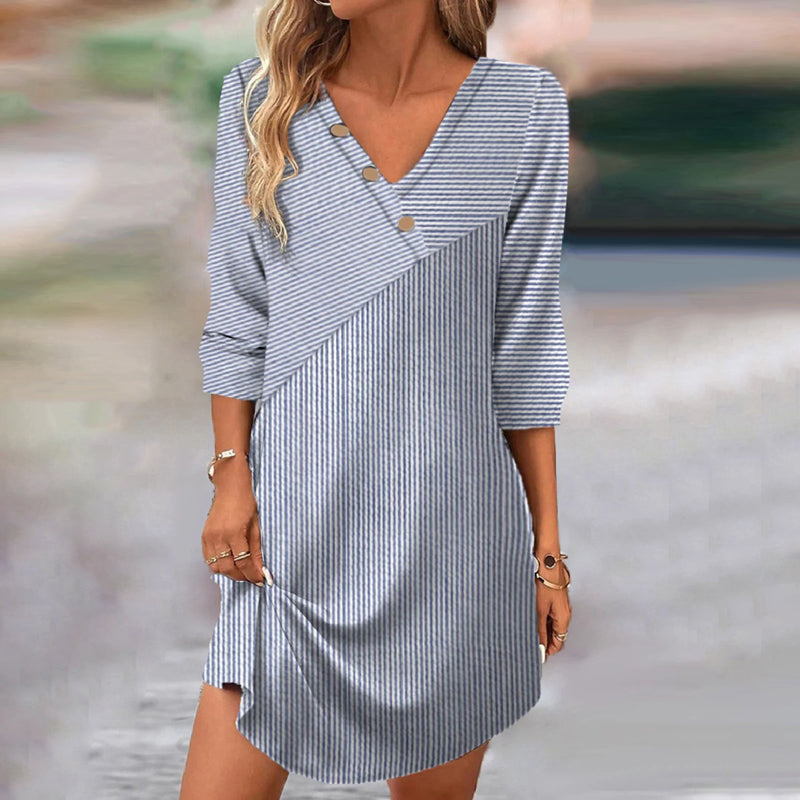 Nene – Langärmeliges Vintage-Kleid mit Streifenmuster und lockerer Passform