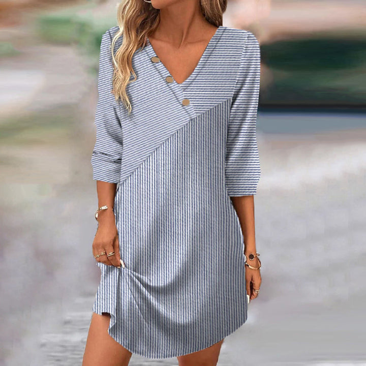 Nene – Langärmeliges Vintage-Kleid mit Streifenmuster und lockerer Passform