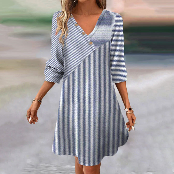 Nene – Langärmeliges Vintage-Kleid mit Streifenmuster und lockerer Passform