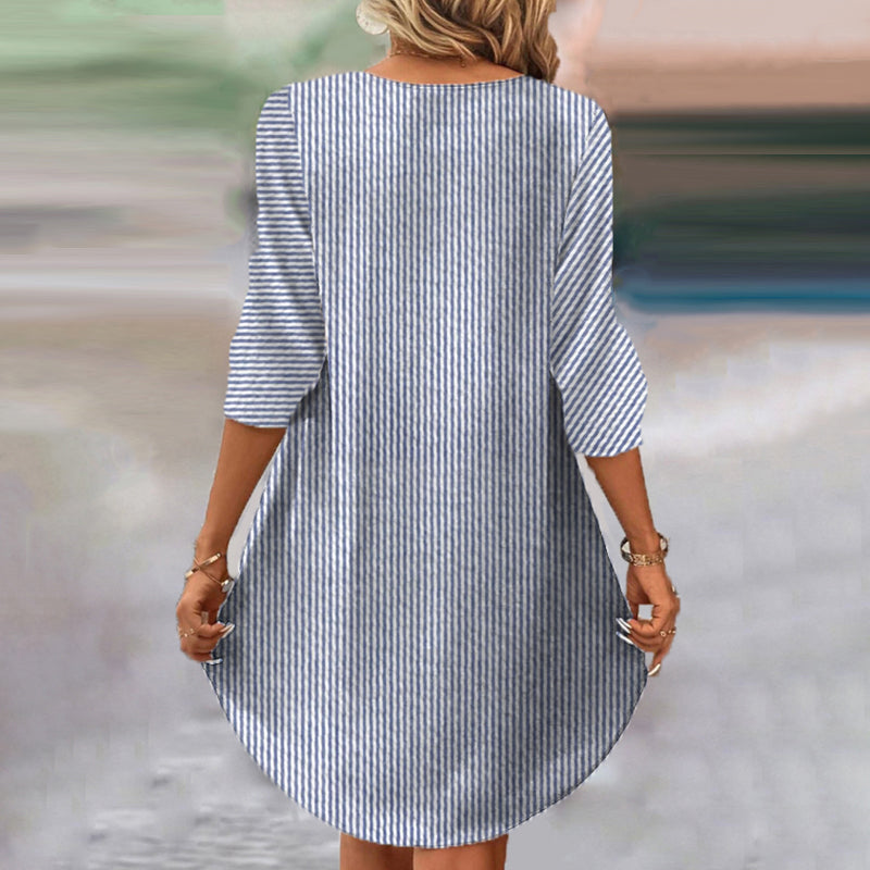 Nene – Langärmeliges Vintage-Kleid mit Streifenmuster und lockerer Passform