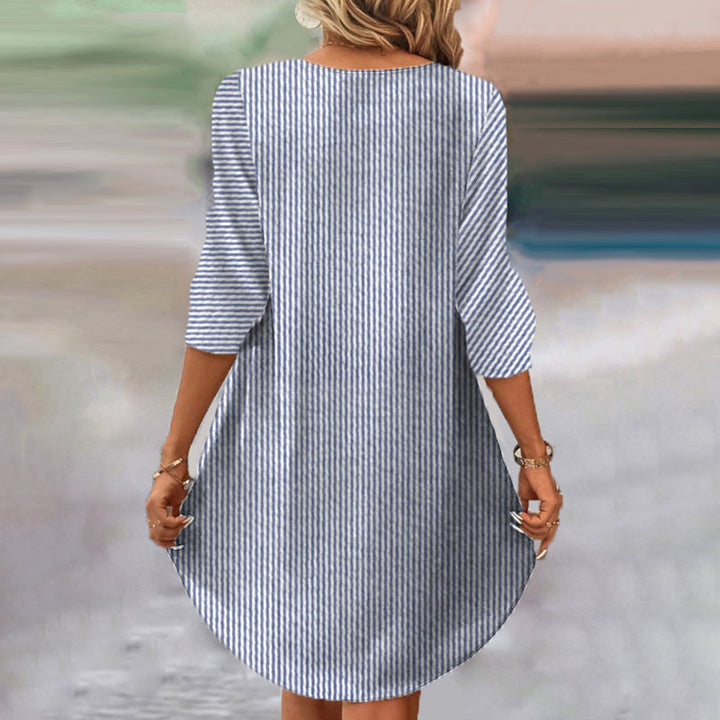 Nene – Langärmeliges Vintage-Kleid mit Streifenmuster und lockerer Passform