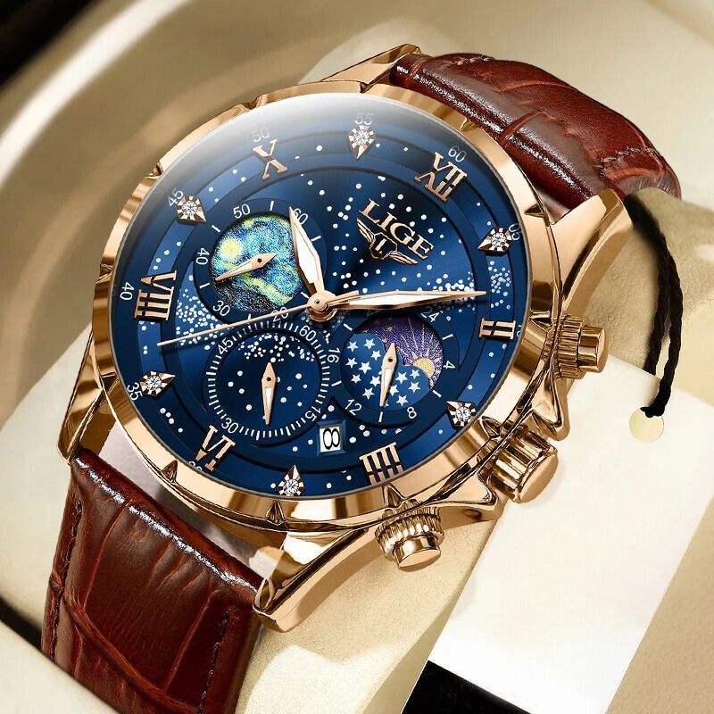 Elegante Mondphasenuhr für Herren – Klassisches Design & edle Mondphasenanzeige