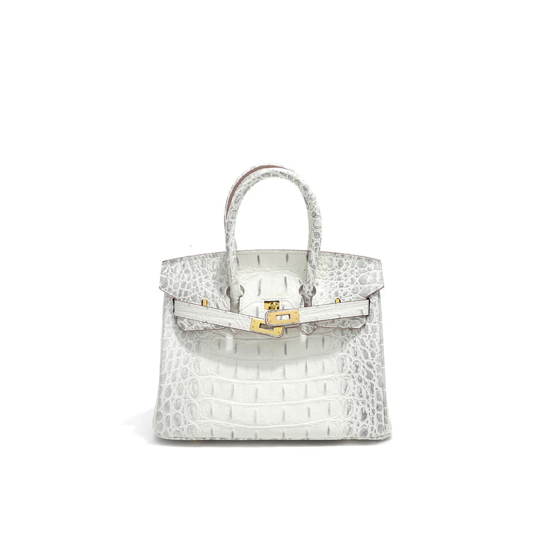 Platinum-Tasche aus Leder mit Kroko-Prägung und goldfarbenem Drehverschluss