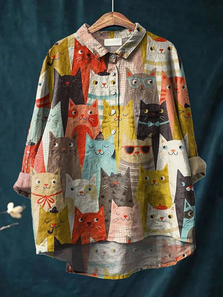 Sheila Kreatives T-Shirt mit Katzenkunst-Print
