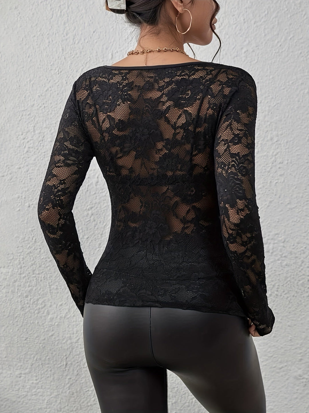Velissa – Damen Spitzenbluse mit V-Ausschnitt und langen Ärmeln