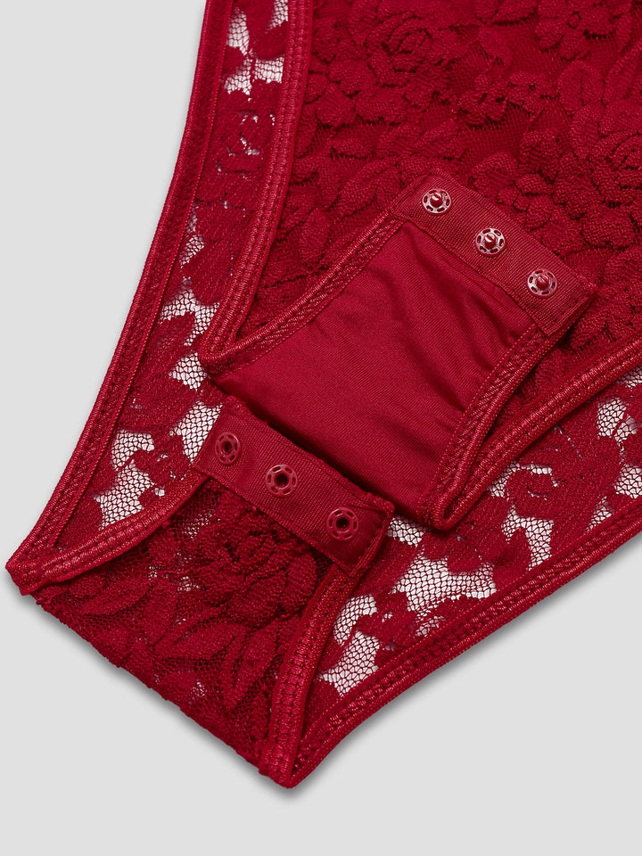 Eleganter Burgunderroter Spitzen Bodysuit