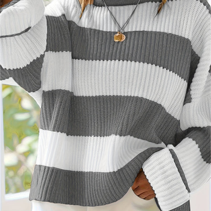 Sienna Beige-Braun Vertikal gestreifter Pullover