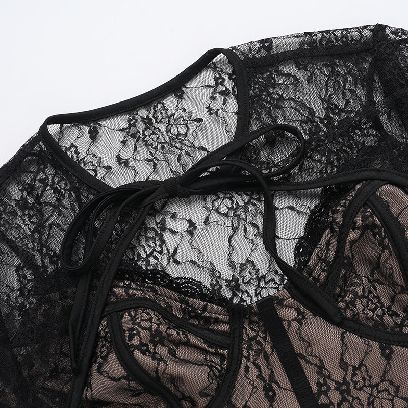 Damen Spitzenoberteil mit Taillenbesatz | Slim Fit | Geprägtes Langarmshirt