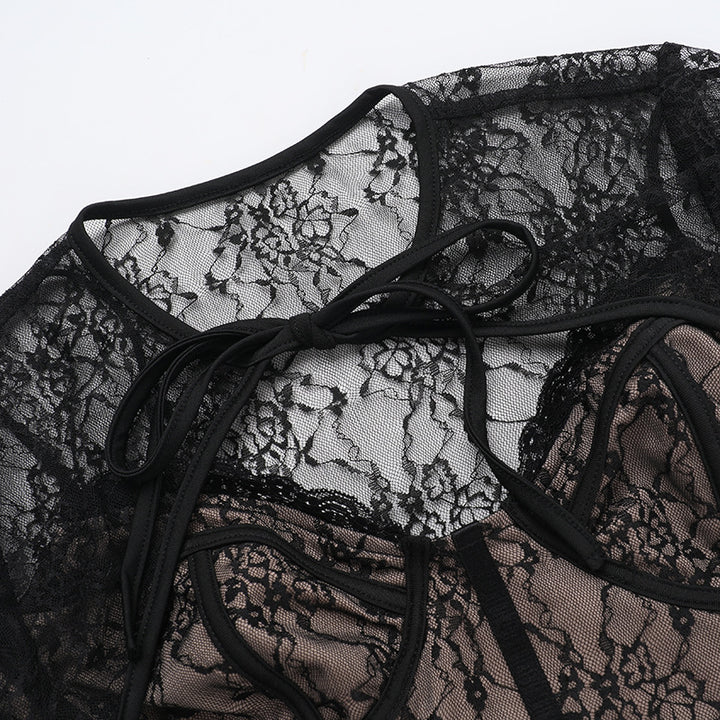 Damen Spitzenoberteil mit Taillenbesatz | Slim Fit | Geprägtes Langarmshirt