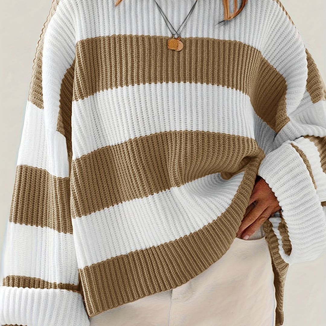 Sienna Beige-Braun Vertikal gestreifter Pullover
