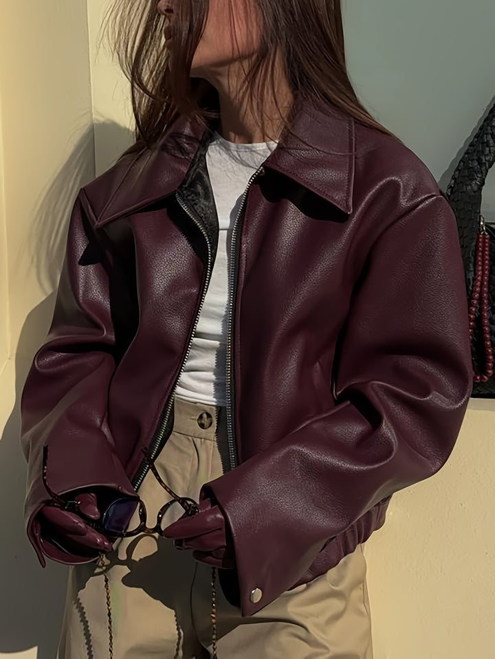 Stylish Casual Retro Motorcycle Women's PU Jacket