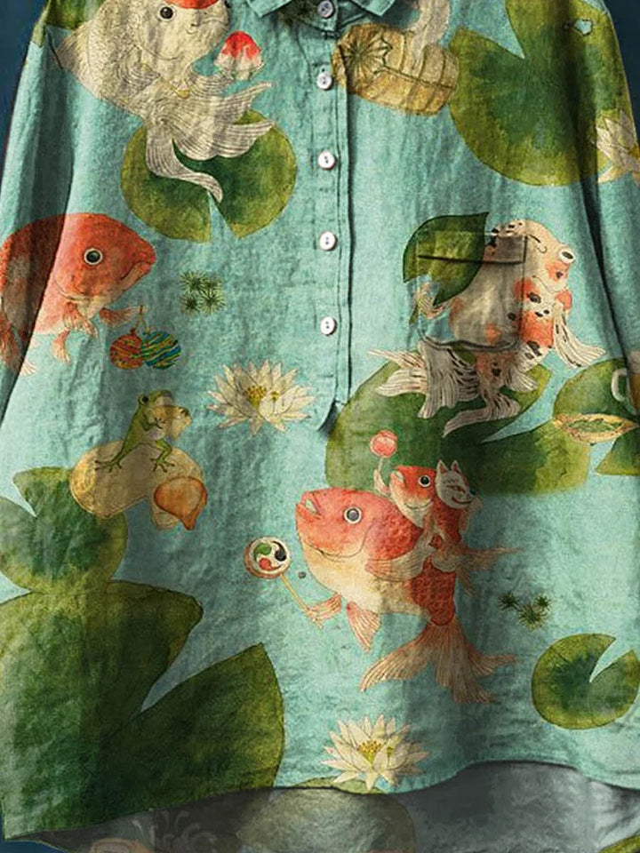 Rosie Kreatives T-Shirt mit Fischmotiv im Kunststil