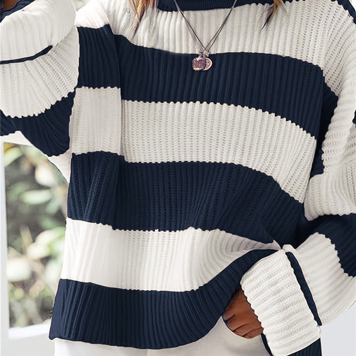 Sienna Beige-Braun Vertikal gestreifter Pullover