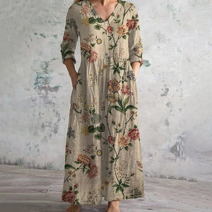 Berna – Feminines Vintage-Kleid mit Blumenmuster und langen Ärmeln