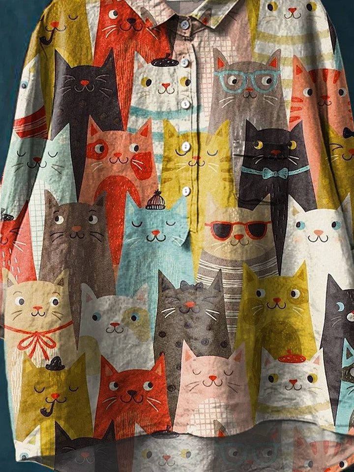 Sheila Kreatives T-Shirt mit Katzenkunst-Print