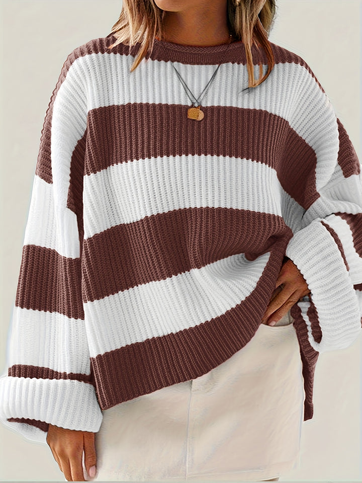 Sienna Beige-Braun Vertikal gestreifter Pullover