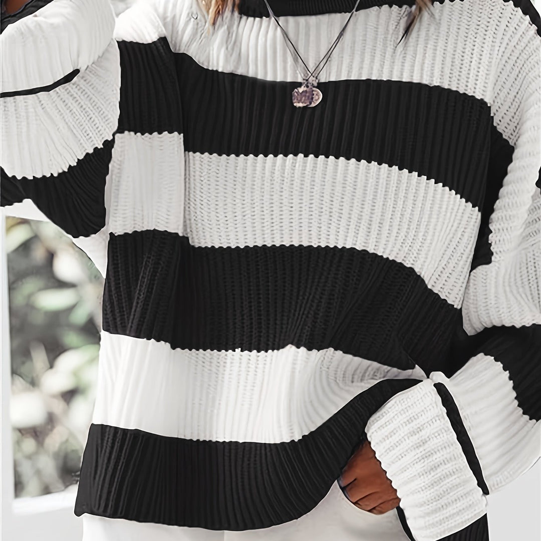 Sienna Beige-Braun Vertikal gestreifter Pullover