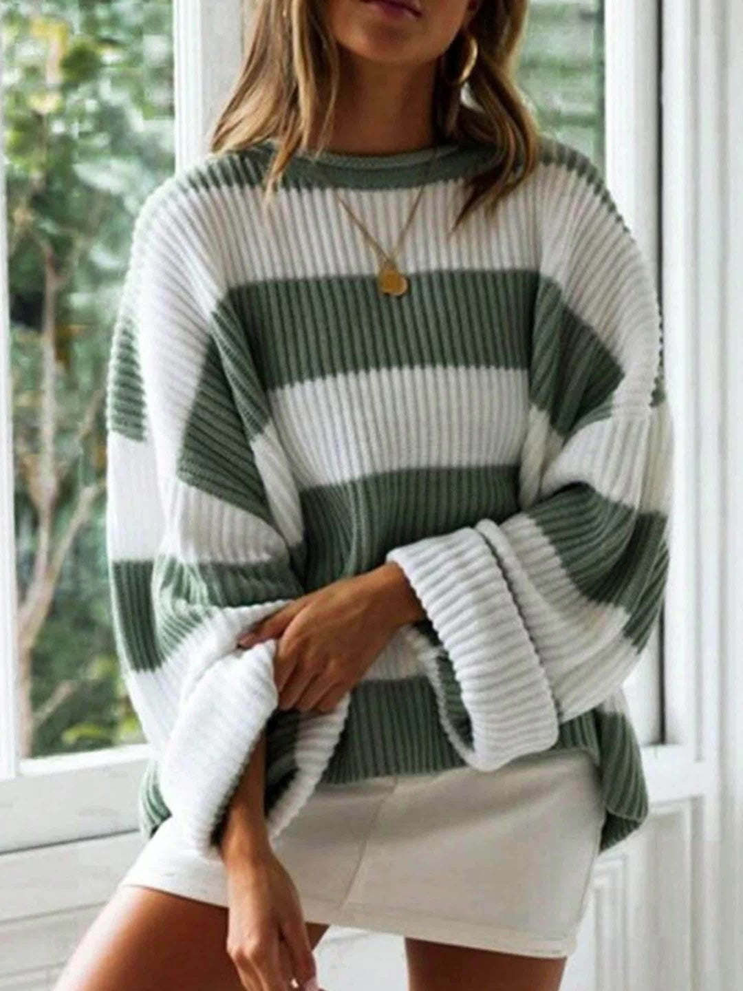 Sienna Beige-Braun Vertikal gestreifter Pullover