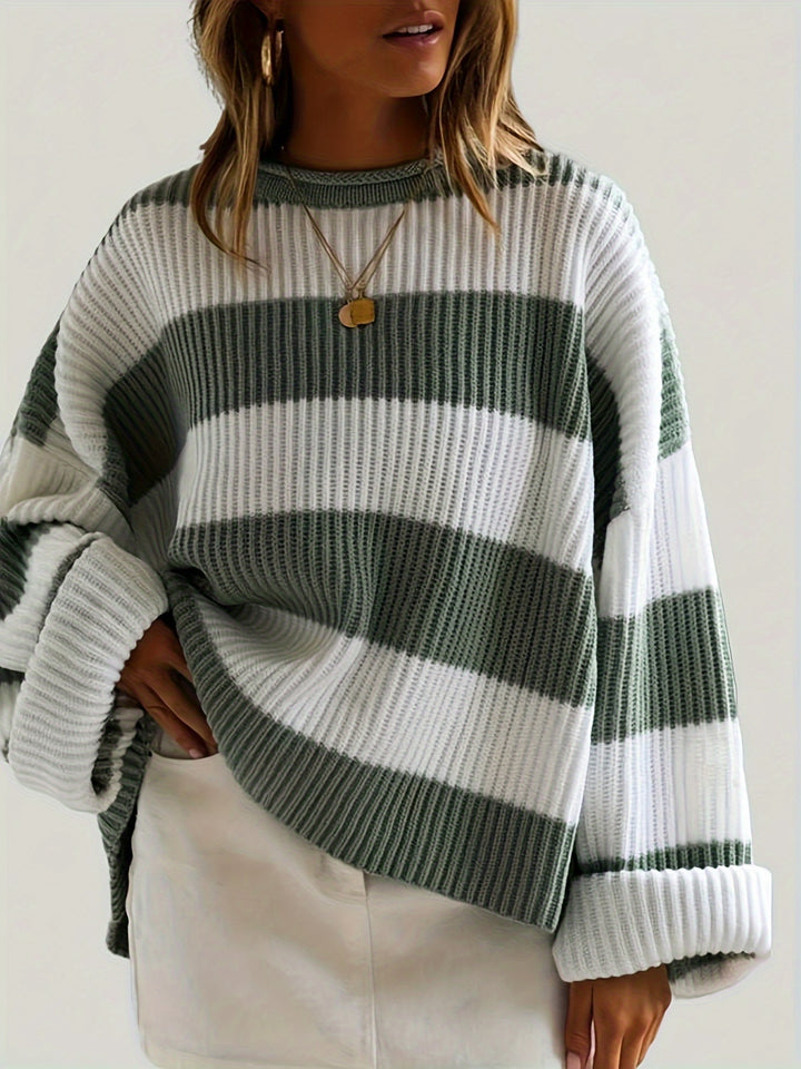 Sienna Beige-Braun Vertikal gestreifter Pullover
