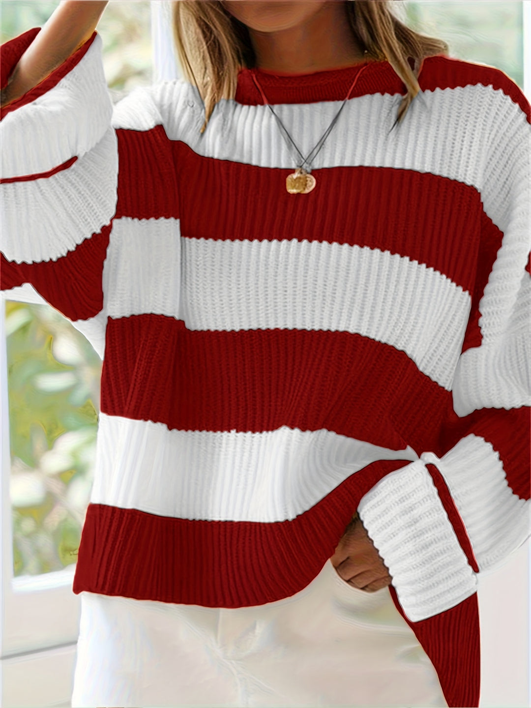 Sienna Beige-Braun Vertikal gestreifter Pullover