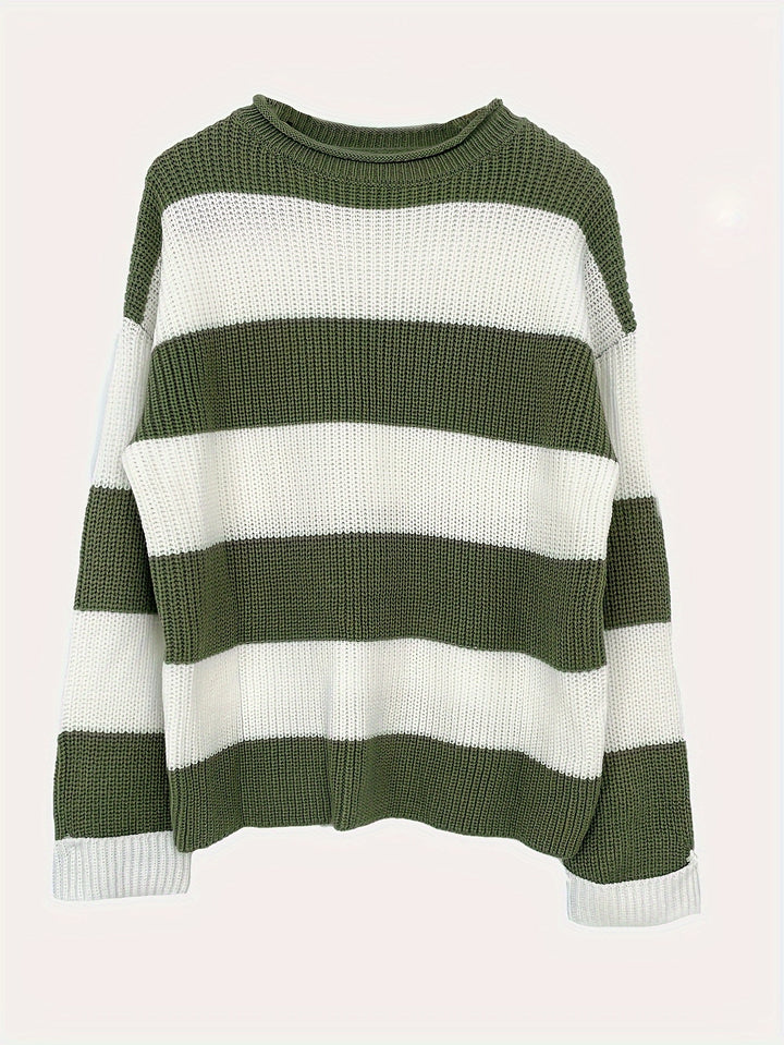 Sienna Beige-Braun Vertikal gestreifter Pullover