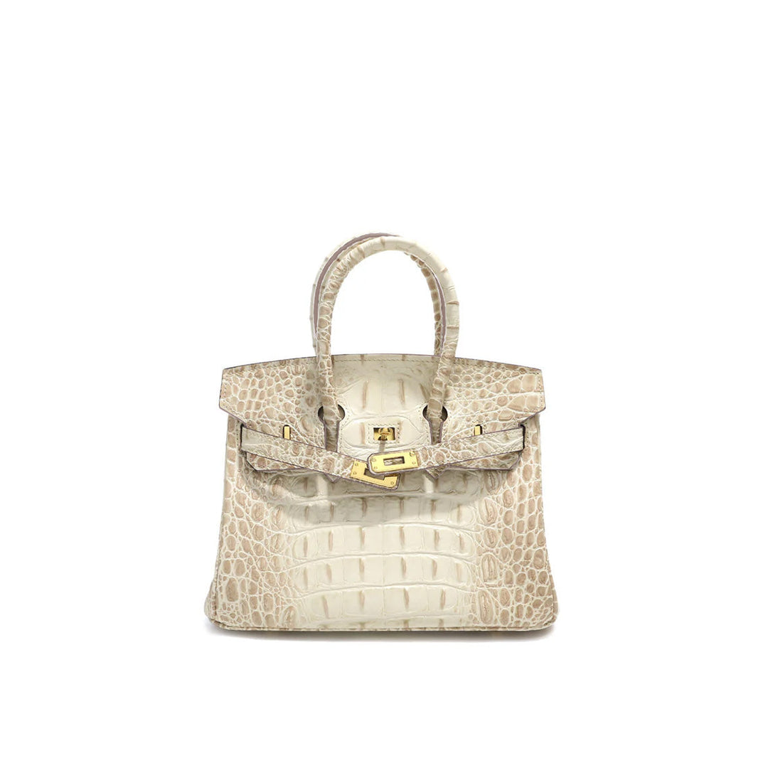Platinum-Tasche aus Leder mit Kroko-Prägung und goldfarbenem Drehverschluss