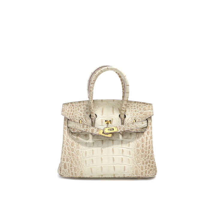 Platinum-Tasche aus Leder mit Kroko-Prägung und goldfarbenem Drehverschluss