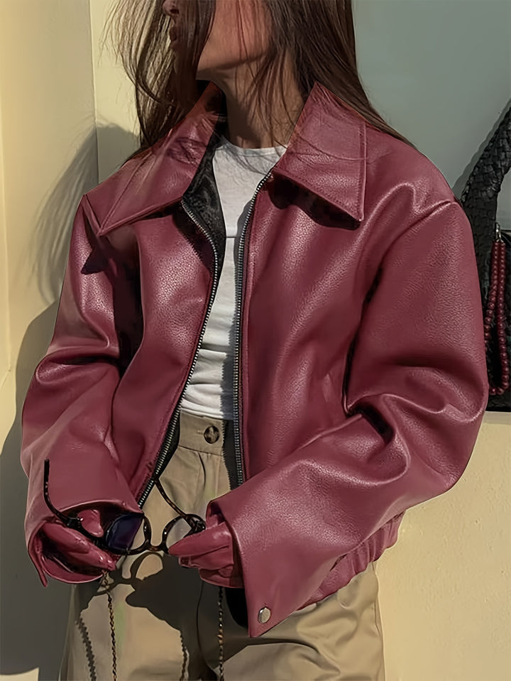 Stylish Casual Retro Motorcycle Women's PU Jacket