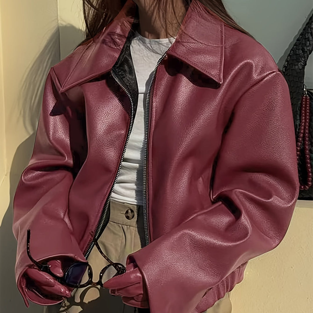 Stylish Casual Retro Motorcycle Women's PU Jacket