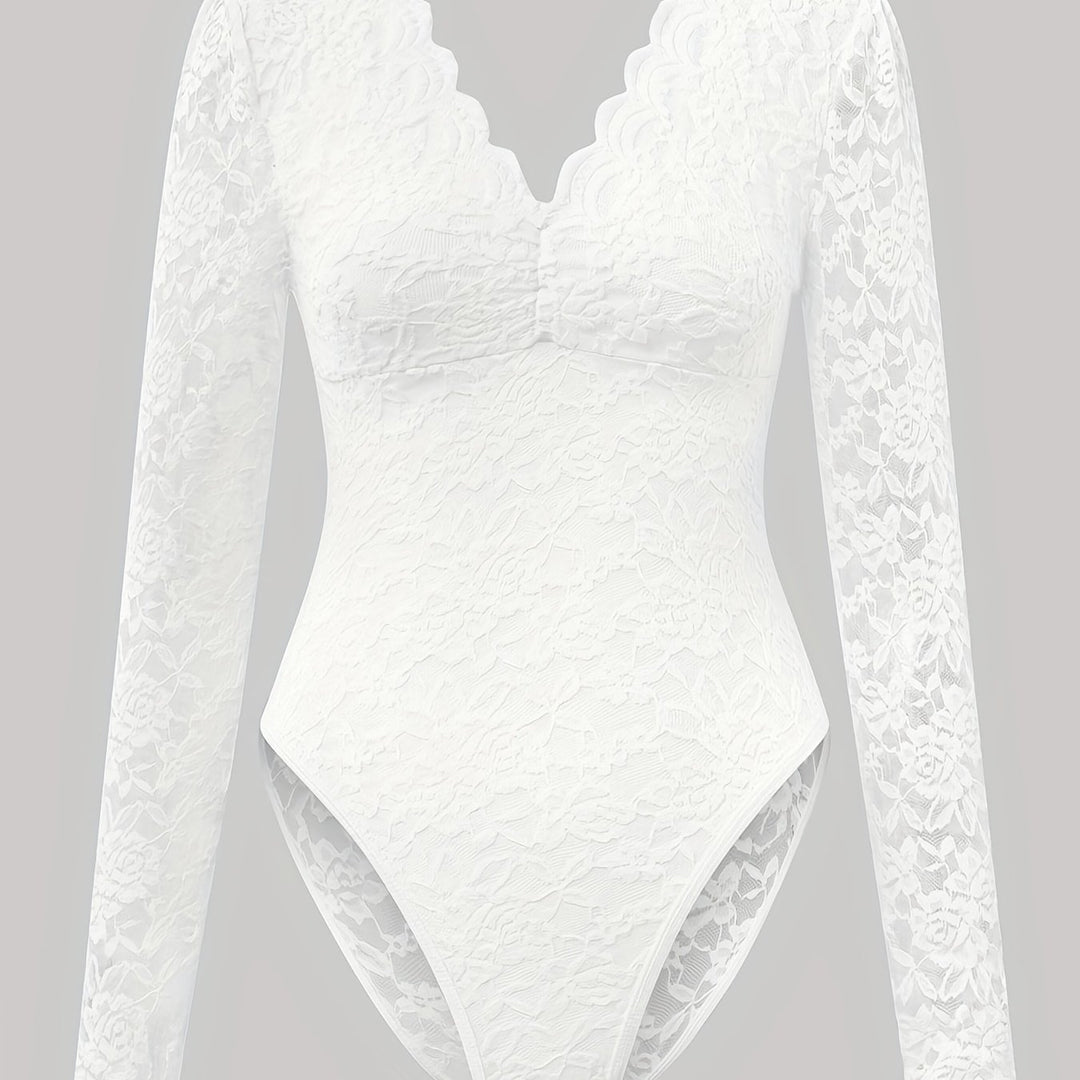 Eleganter Burgunderroter Spitzen Bodysuit