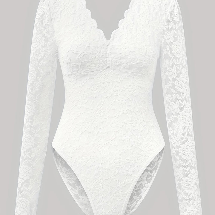 Eleganter Burgunderroter Spitzen Bodysuit