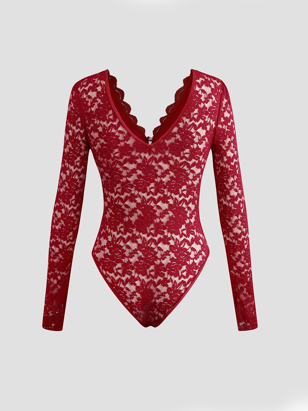 Eleganter Burgunderroter Spitzen Bodysuit