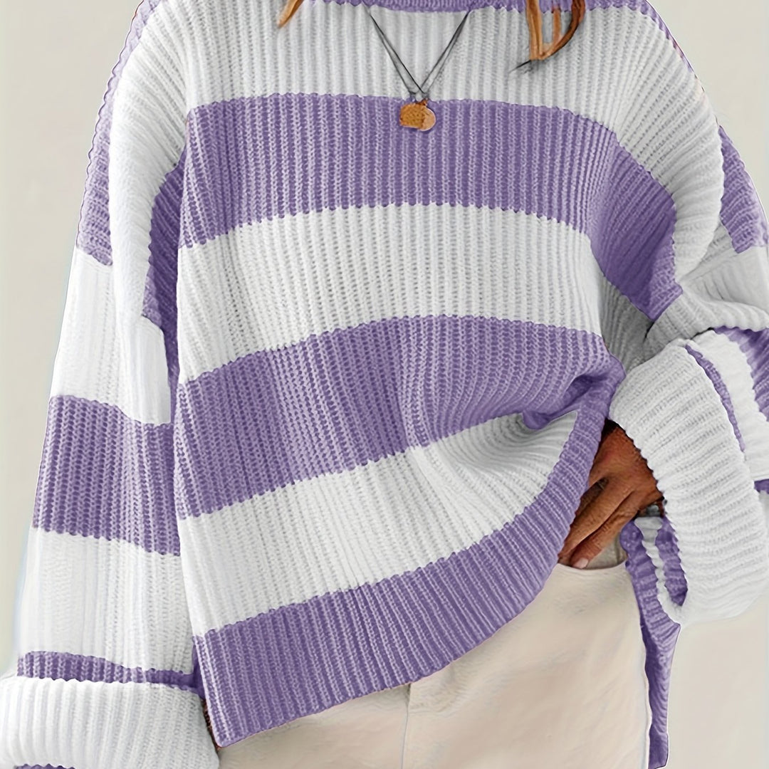 Sienna Beige-Braun Vertikal gestreifter Pullover