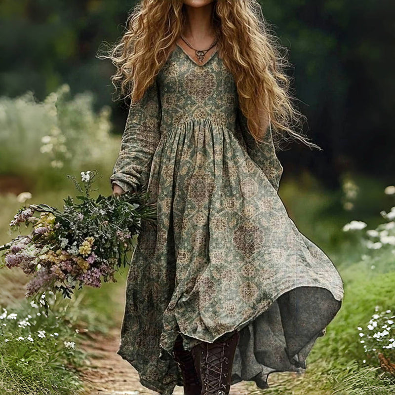 Veronica – Feminines Vintage-Kleid mit ethnischem Muster und fließender Passform