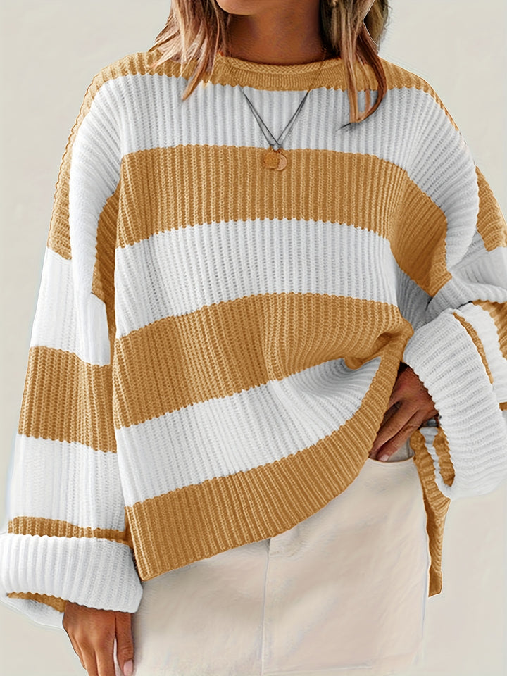 Sienna Beige-Braun Vertikal gestreifter Pullover