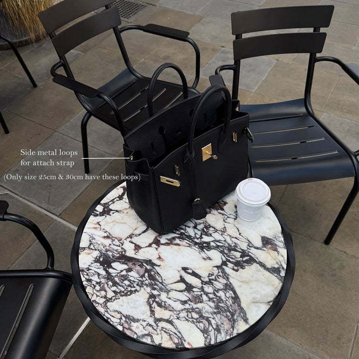 Birk Handtasche XL aus Narbenleder mit goldenem Drehverschluss und Rollhenkeln