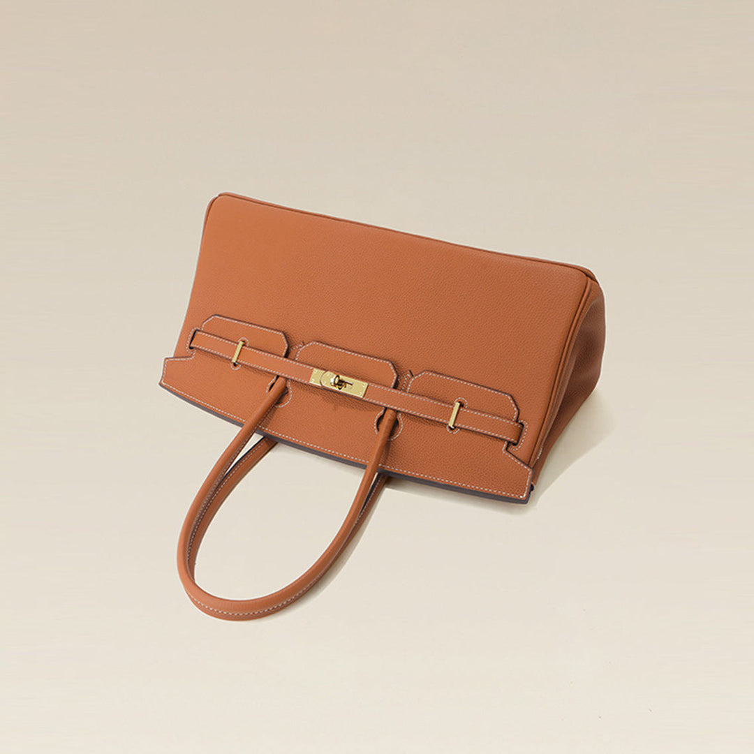 Birk-Schultertasche aus Narbenleder mit Henkeln und goldenen Beschlägen