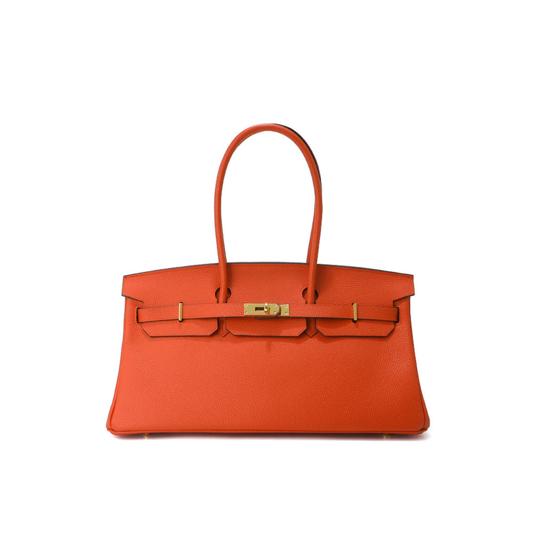 Birk-Schultertasche aus Narbenleder mit Henkeln und goldenen Beschlägen