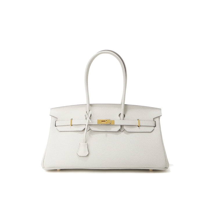 Birk-Schultertasche aus Narbenleder mit Henkeln und goldenen Beschlägen