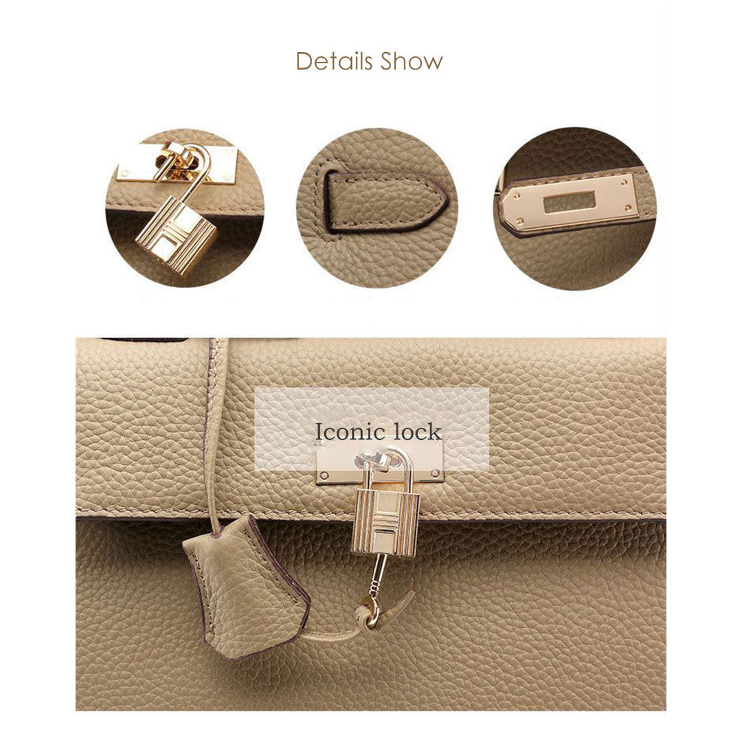 Birk Handtasche XL aus Narbenleder mit goldenem Drehverschluss und Rollhenkeln