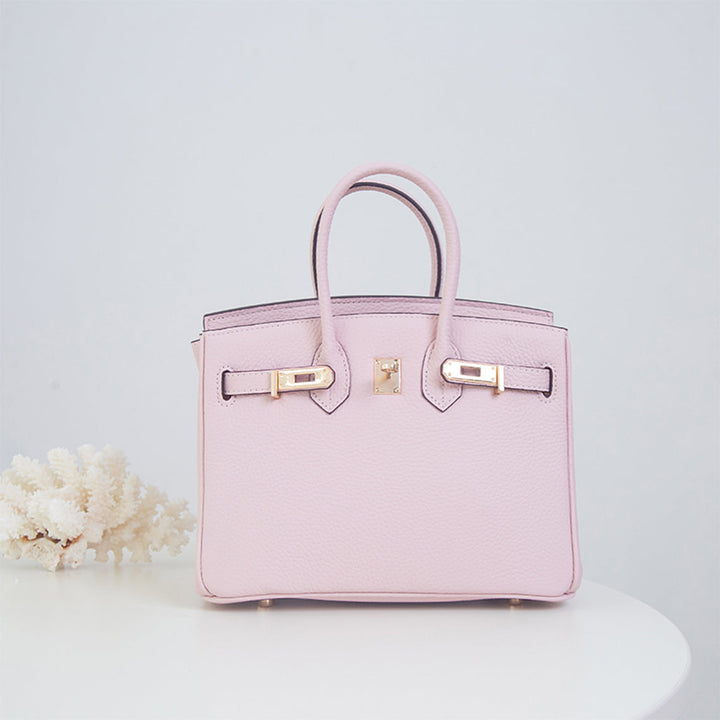 Birk Handtasche XL aus Narbenleder mit goldenem Drehverschluss und Rollhenkeln
