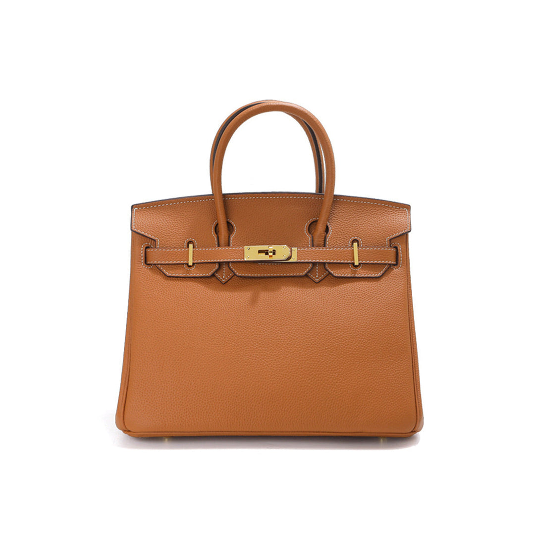 Birk-Handtasche aus Togo-Narbenleder mit Drehverschluss und Rollhenkeln