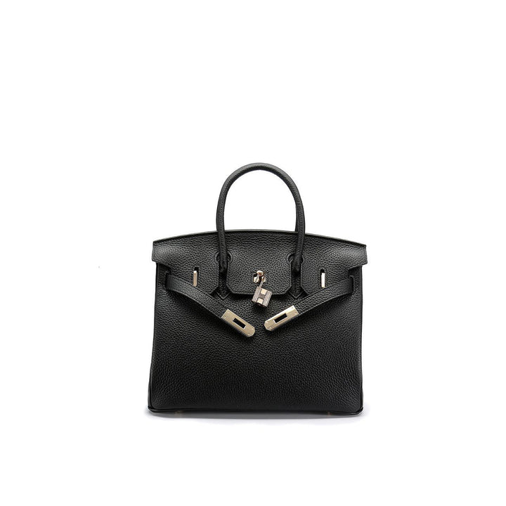Birk-Handtasche aus Togo-Narbenleder mit goldenen Beschlägen und Drehverschluss