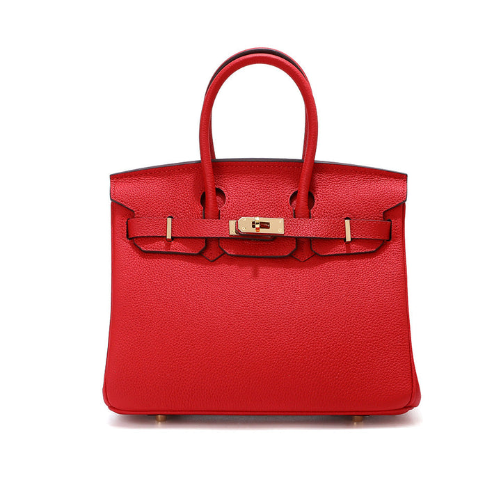 Birk-Handtasche aus Narbenleder mit goldenen Beschlägen