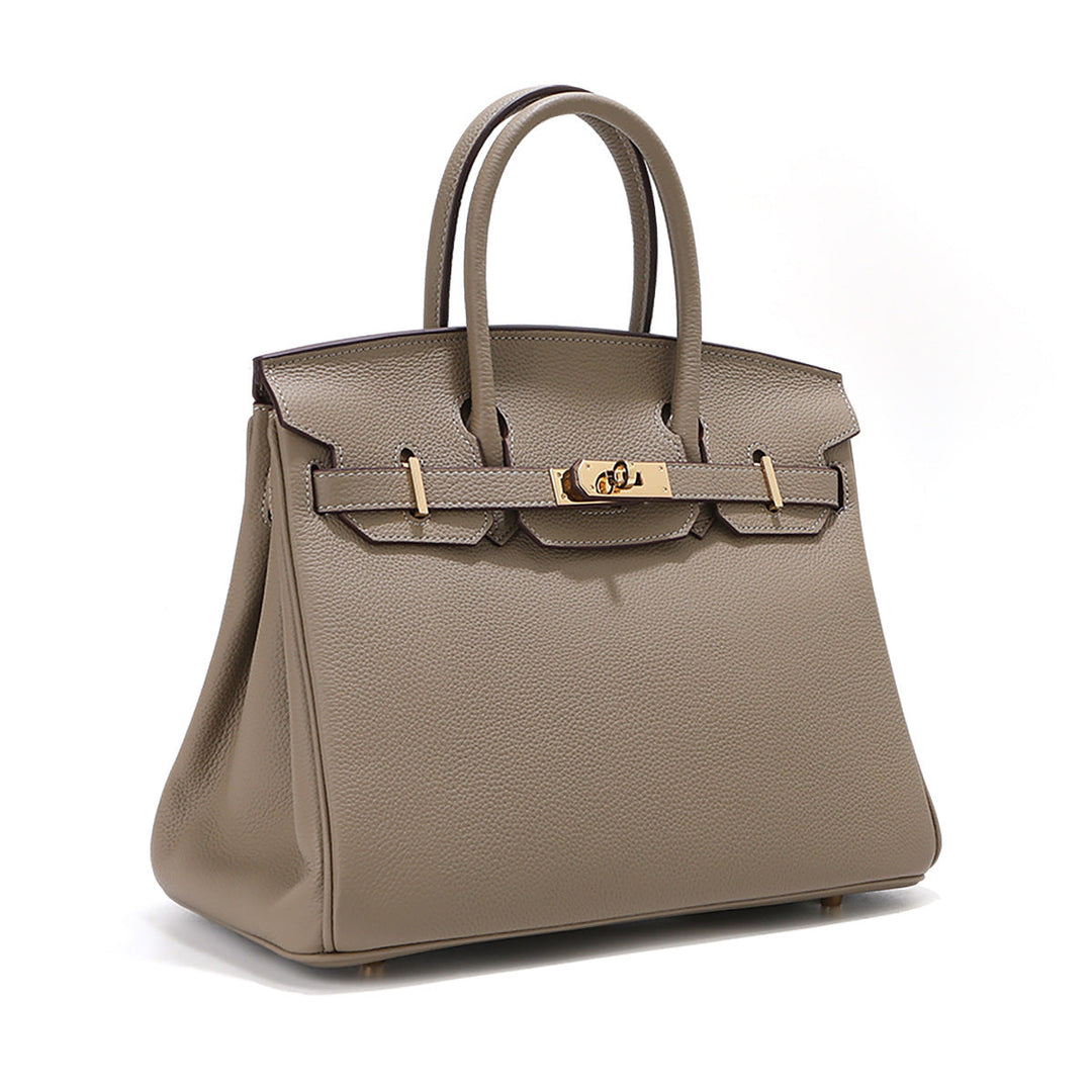 Birk-Handtasche aus Narbenleder mit goldenen Beschlägen
