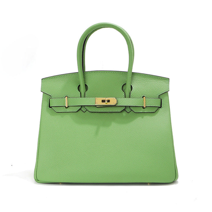 Birk-Handtasche aus Narbenleder mit goldenen Beschlägen